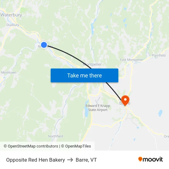 Opposite Red Hen Bakery to Barre, VT map