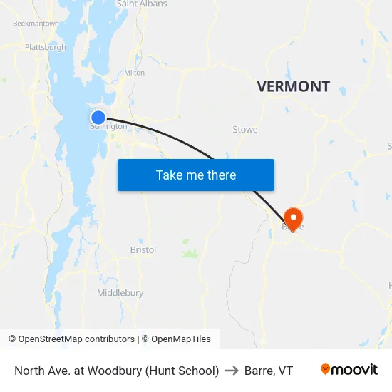 North Ave. at Woodbury (Hunt School) to Barre, VT map