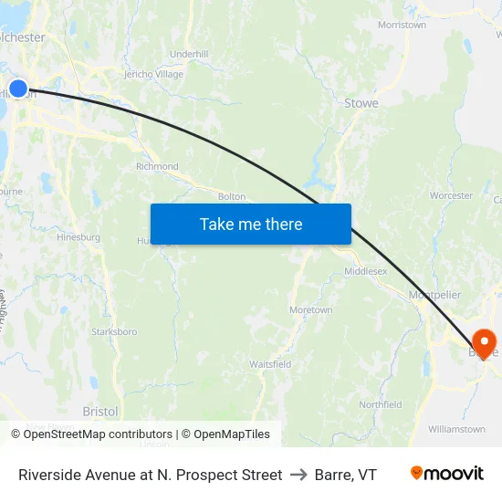 Riverside Avenue at N. Prospect Street to Barre, VT map