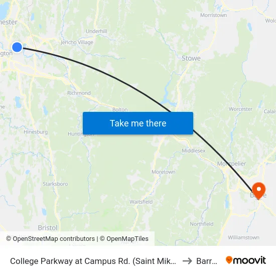College Parkway at Campus Rd. (Saint Mikes East Entrance) to Barre, VT map