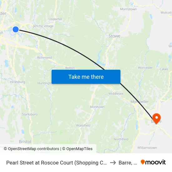 Pearl Street at Roscoe Court (Shopping Center) to Barre, VT map