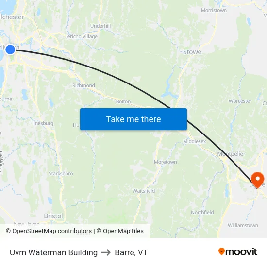 Uvm Waterman Building to Barre, VT map