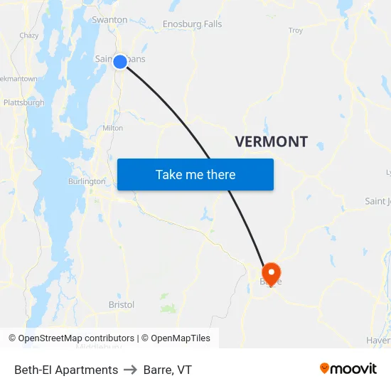 Beth-El Apartments to Barre, VT map