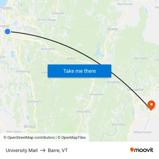University Mall to Barre, VT map