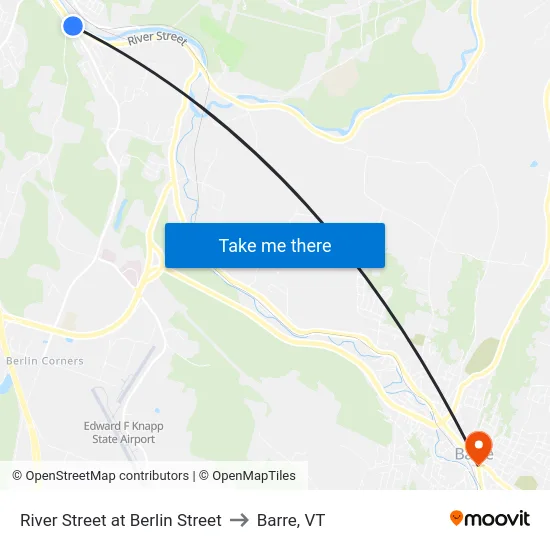 River Street at Berlin Street to Barre, VT map