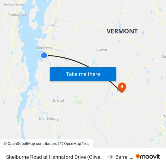 Shelburne Road at Hannaford Drive (Olive Garden) to Barre, VT map