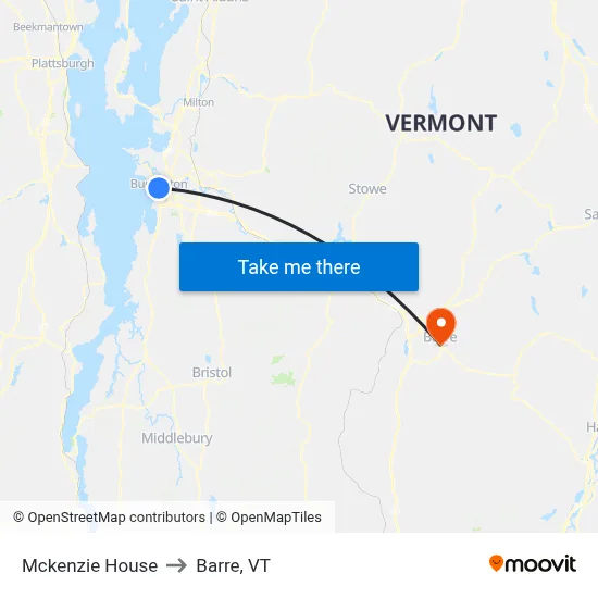 Mckenzie House to Barre, VT map