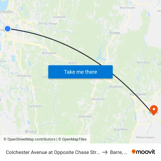 Colchester Avenue at Opposite Chase Street to Barre, VT map