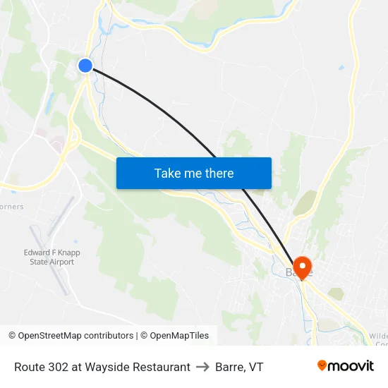 Route 302 at Wayside Restaurant to Barre, VT map