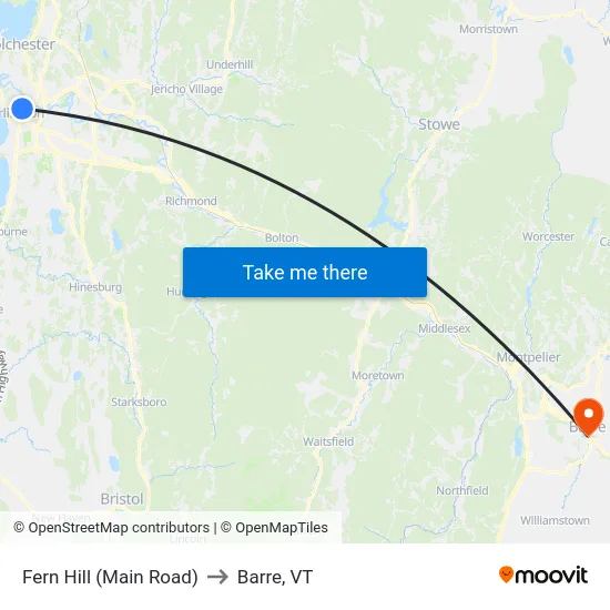 Fern Hill (Main Road) to Barre, VT map