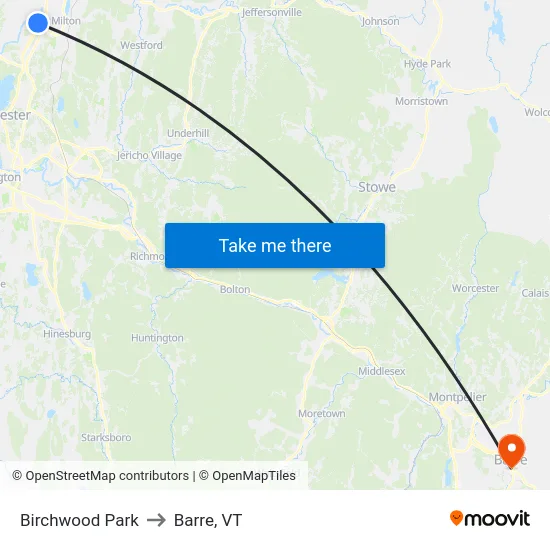 Birchwood Park to Barre, VT map
