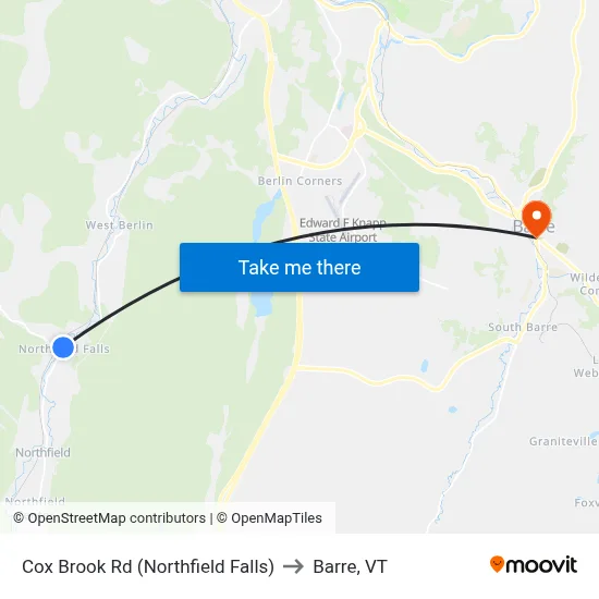 Cox Brook Rd (Northfield Falls) to Barre, VT map