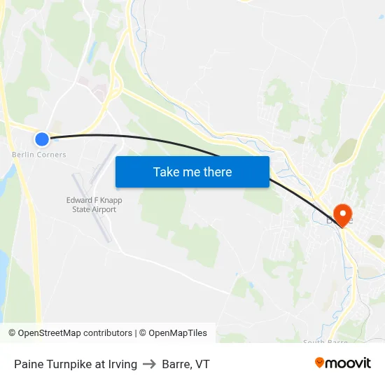 Paine Turnpike at Irving to Barre, VT map