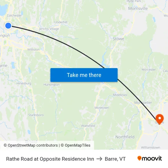 Rathe Road at Opposite Residence Inn to Barre, VT map