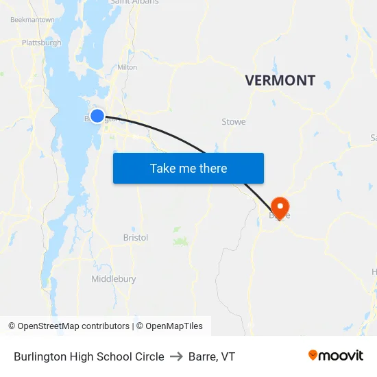 Burlington High School Circle to Barre, VT map