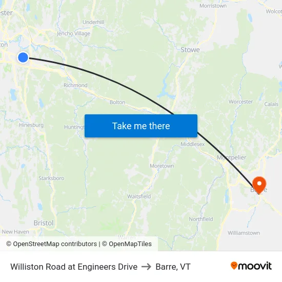 Williston Road at Engineers Drive to Barre, VT map