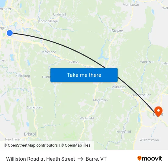 Williston Road at Heath Street to Barre, VT map
