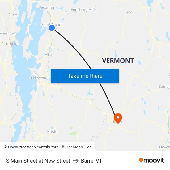 S Main Street at New Street to Barre, VT map