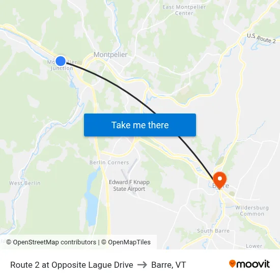 Route 2 at Opposite Lague Drive to Barre, VT map