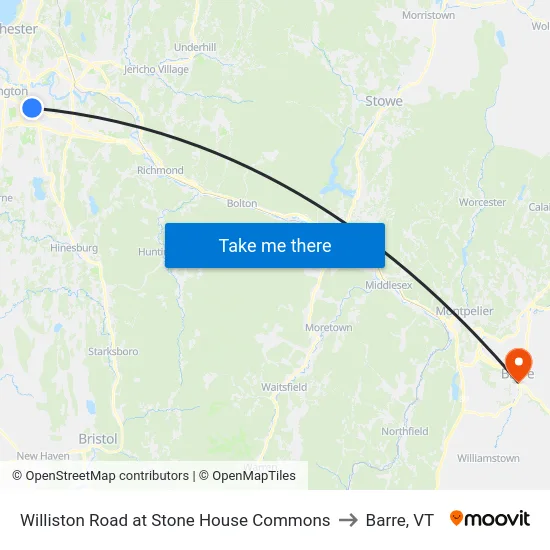 Williston Road at Stone House Commons to Barre, VT map