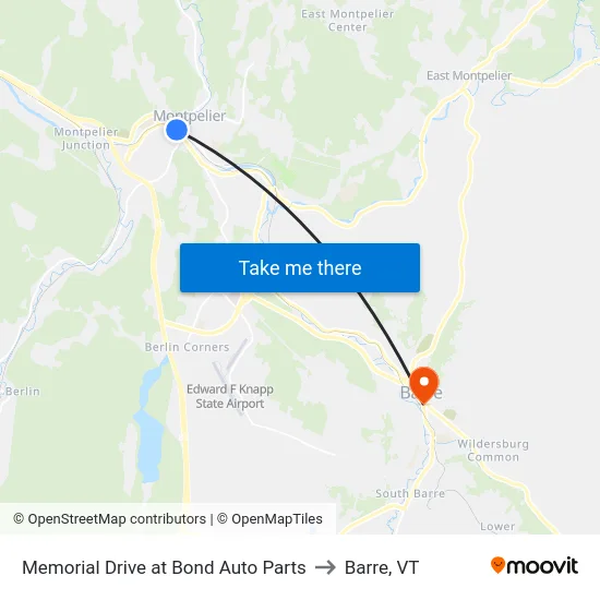 Memorial Drive at Bond Auto Parts to Barre, VT map