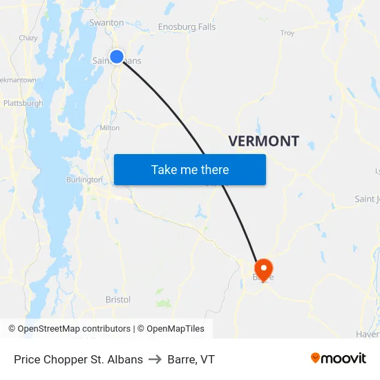 Price Chopper St. Albans to Barre, VT map