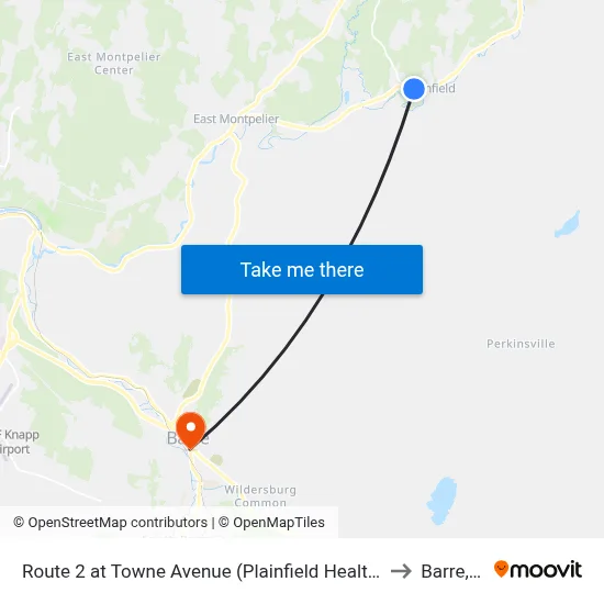 Route 2 at Towne Avenue (Plainfield Health Center) to Barre, VT map
