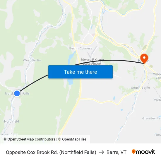 Opposite Cox Brook Rd. (Northfield Falls) to Barre, VT map