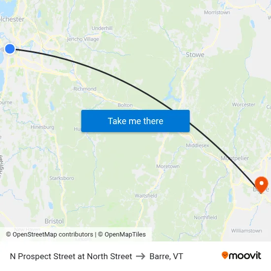 N Prospect Street at North Street to Barre, VT map