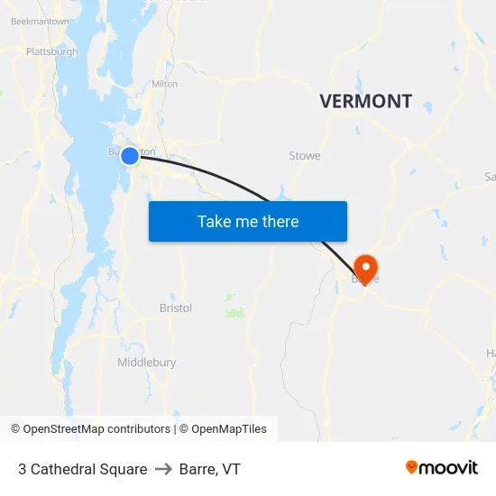 3 Cathedral Square to Barre, VT map