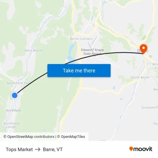 Tops Market to Barre, VT map