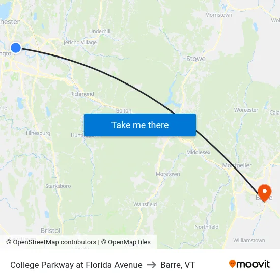 College Parkway at Florida Avenue to Barre, VT map