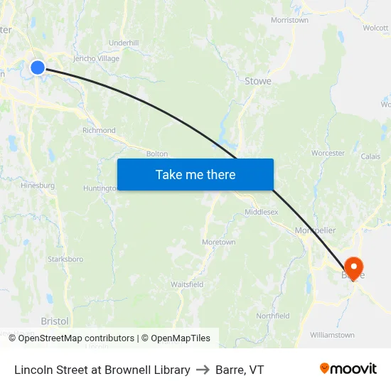 Lincoln Street at Brownell Library to Barre, VT map