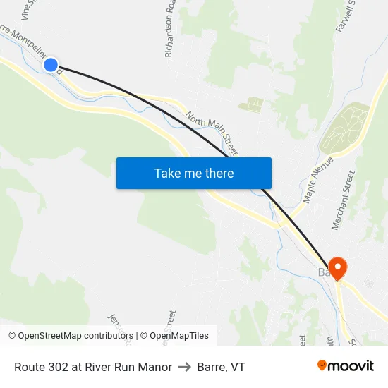 Route 302 at River Run Manor to Barre, VT map