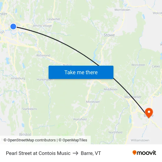 Pearl Street at Contois Music to Barre, VT map