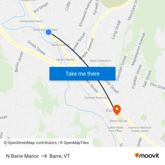 N Barre Manor to Barre, VT map