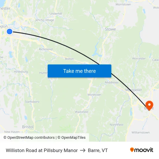 Williston Road at Pillsbury Manor to Barre, VT map