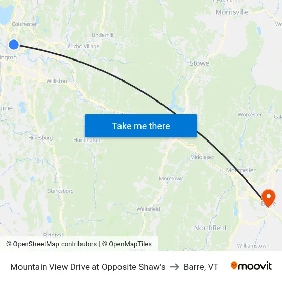 Mountain View Drive at Opposite Shaw's to Barre, VT map