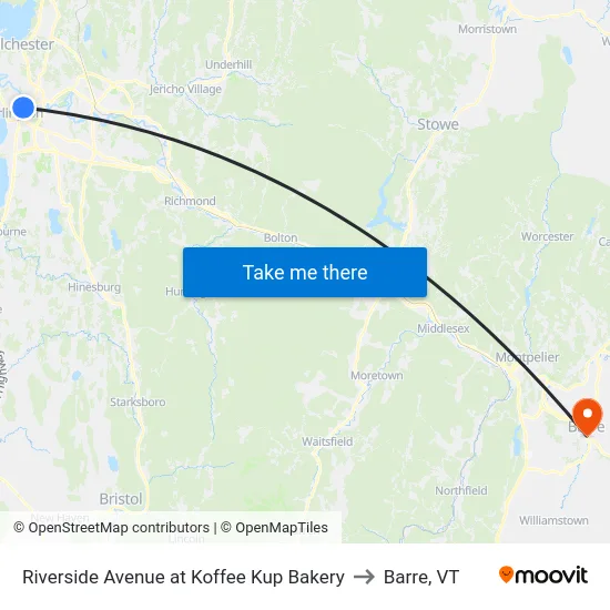 Riverside Avenue at Koffee Kup Bakery to Barre, VT map