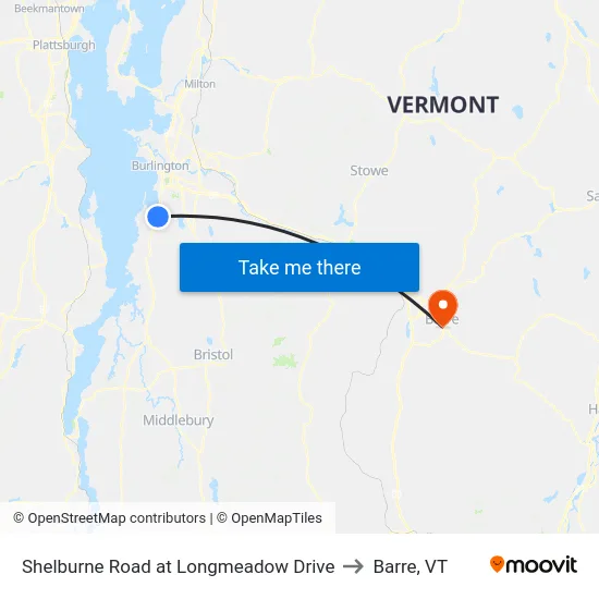 Shelburne Road at Longmeadow Drive to Barre, VT map