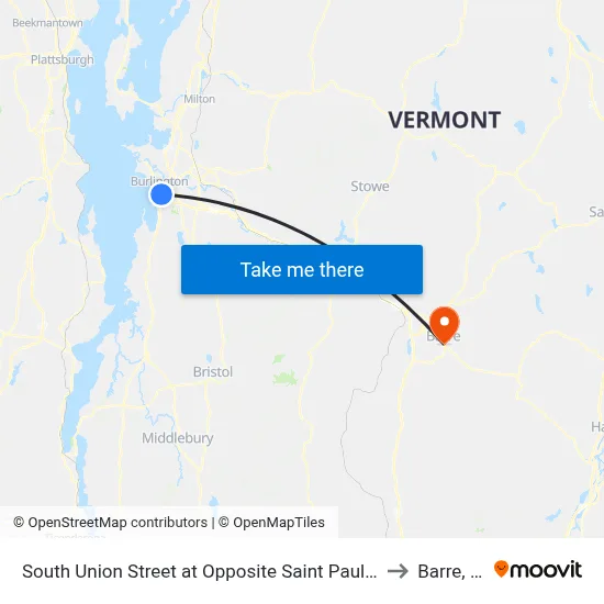 South Union Street at Opposite Saint Paul Street to Barre, VT map