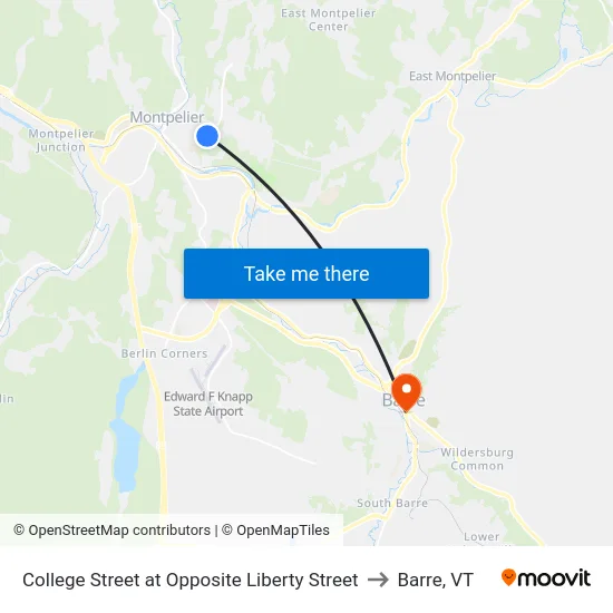 College Street at Opposite Liberty Street to Barre, VT map