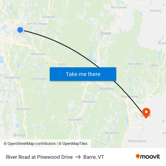 River Road at Pinewood Drive to Barre, VT map