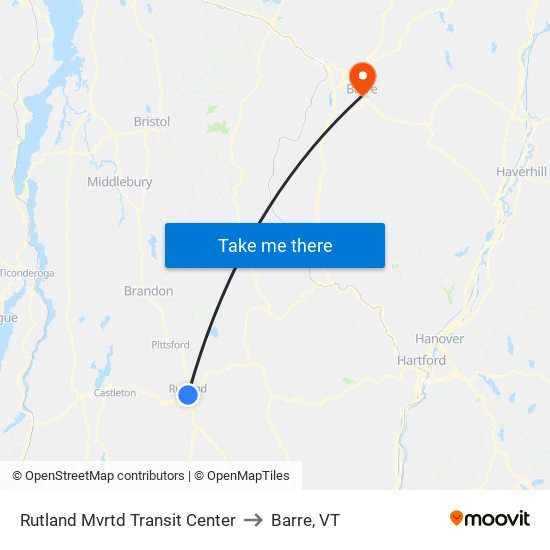 Rutland Mvrtd Transit Center to Barre, VT map