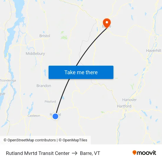 Rutland Mvrtd Transit Center to Barre, VT map