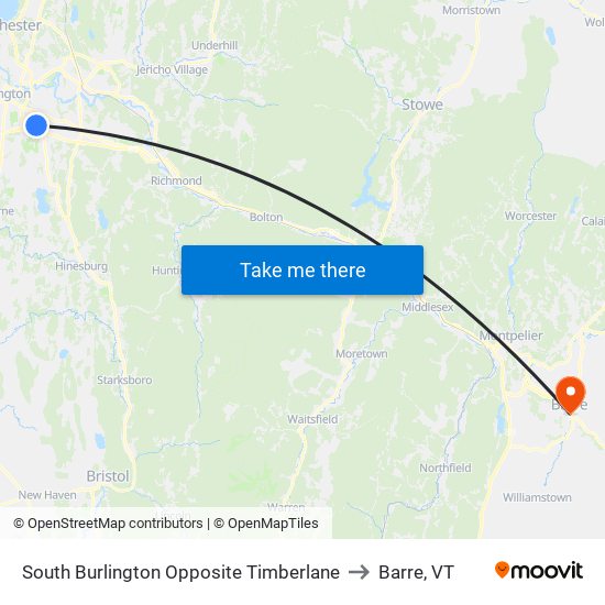 South Burlington Opposite Timberlane to Barre, VT map