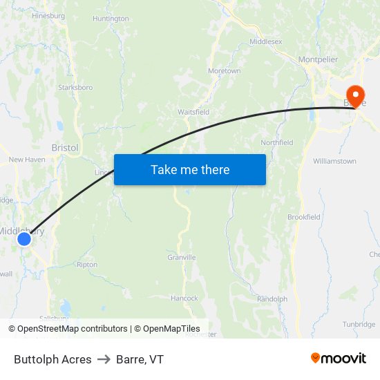 Buttolph Acres to Barre, VT map