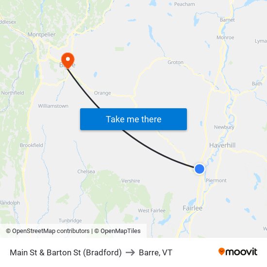 Main St & Barton St (Bradford) to Barre, VT map