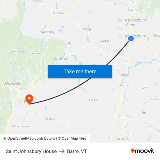 Saint Johnsbury House to Barre, VT map