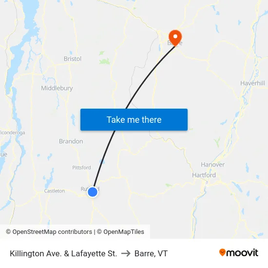 Killington Ave. & Lafayette St. to Barre, VT map